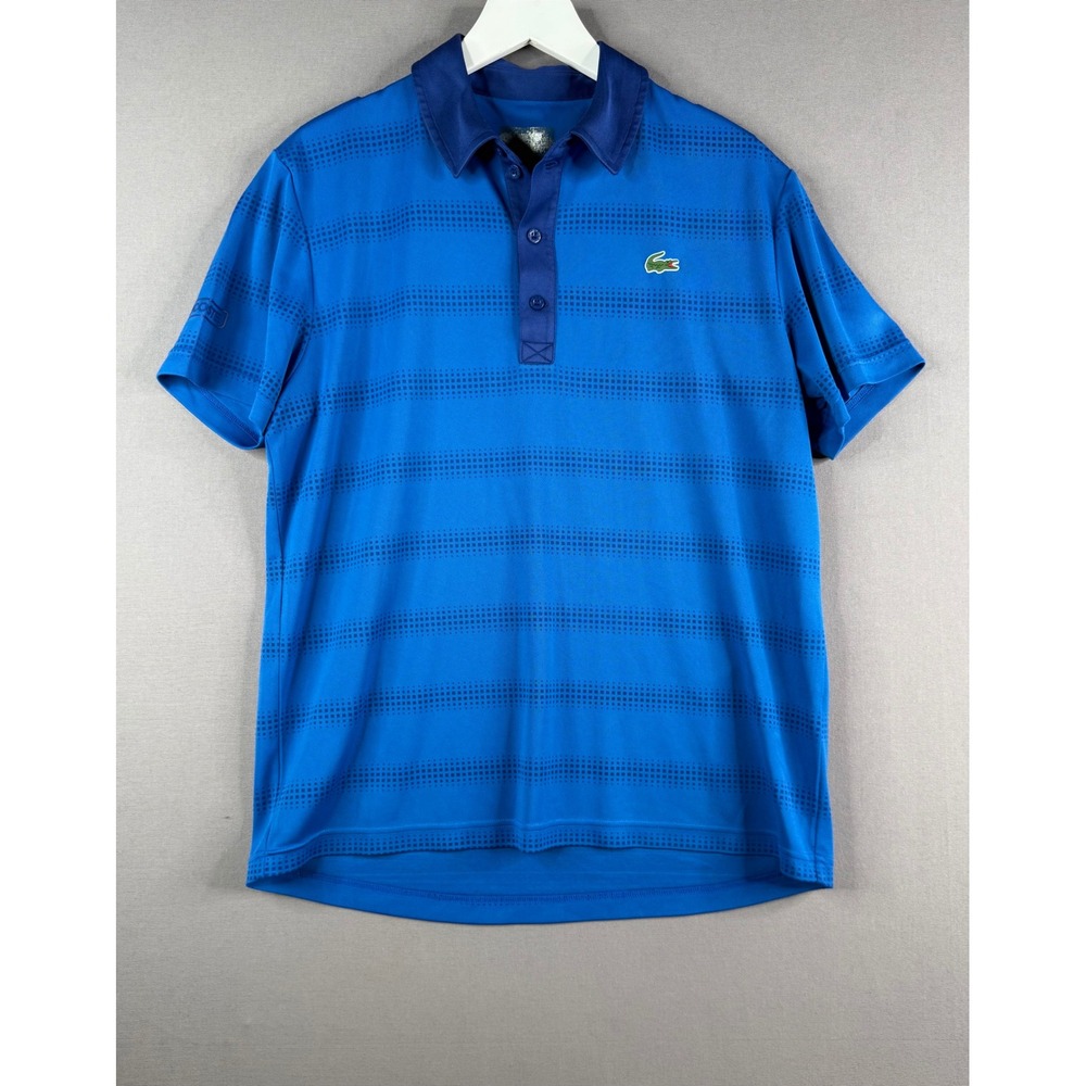 Lacoste Sport Polo Shirt Mens L Blue Ultra Dry Striped Short Sleeve Performance
